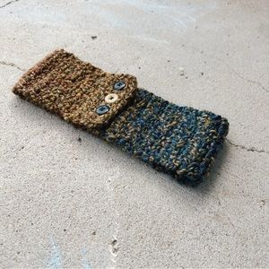 Handmade Brown and Blue Adjustable Button Headband/Earwarmer